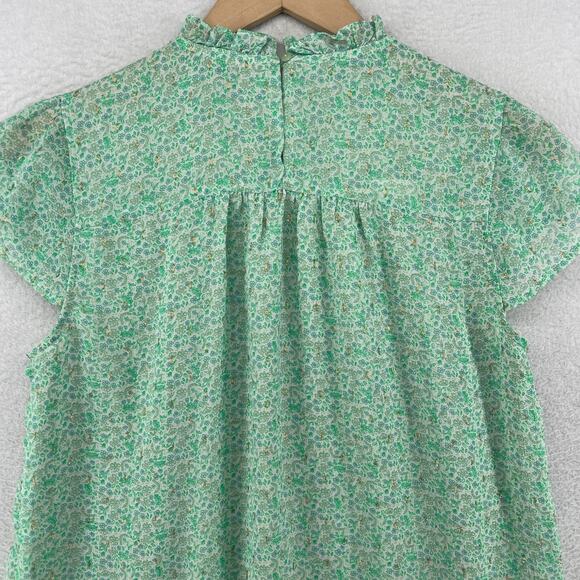 JOIE Top S Reut Crepe Floral Metallic Blouse Ruffle Flutter Sleeve Lined Green - Picture 4 of 12